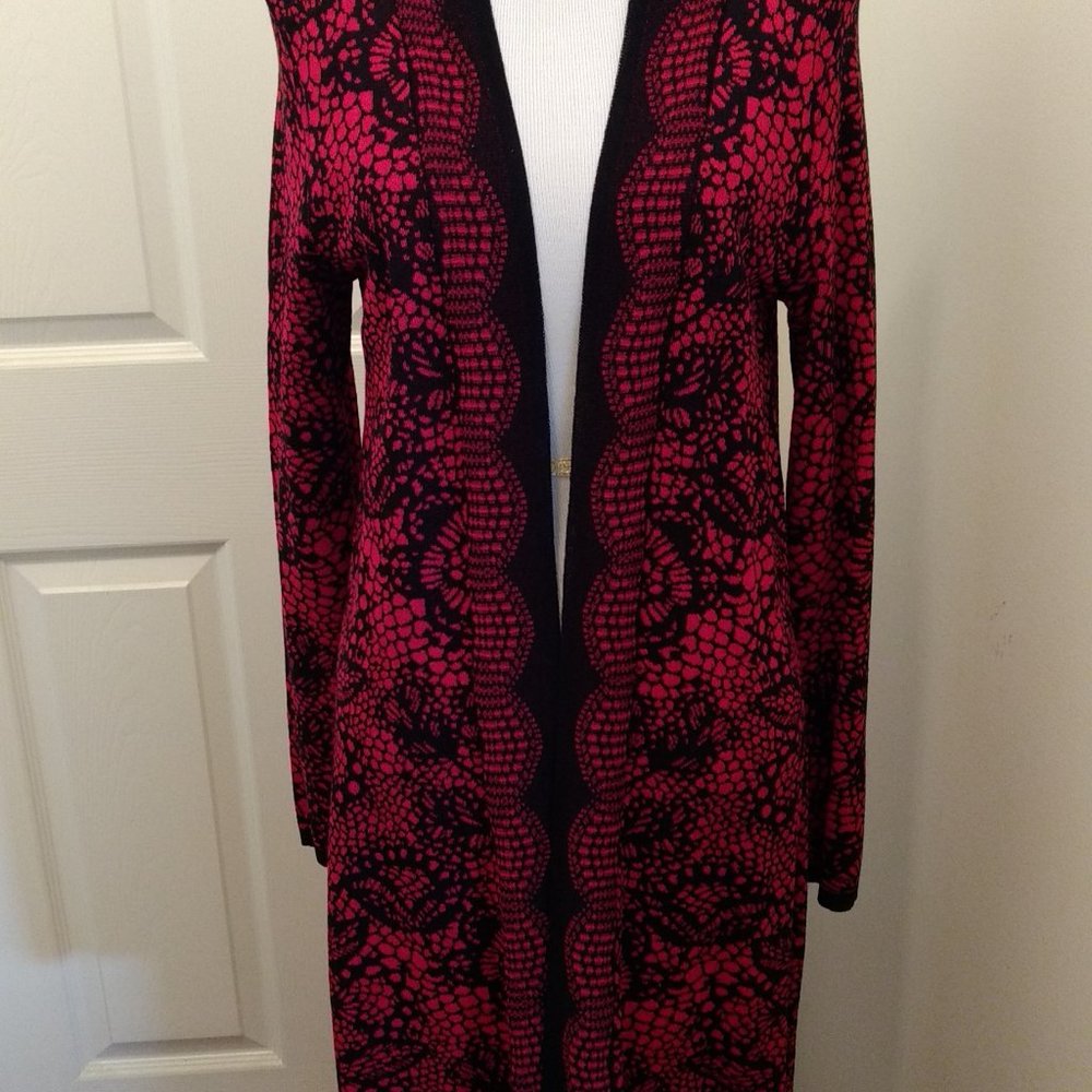 D269- Black and Red Lacey-Patterned Cardigan